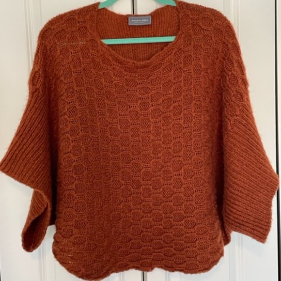 Perfect for Thanksgiving. Cable knit Mohair Sweater-Cape style - rich rust color - Picture 2 of 6